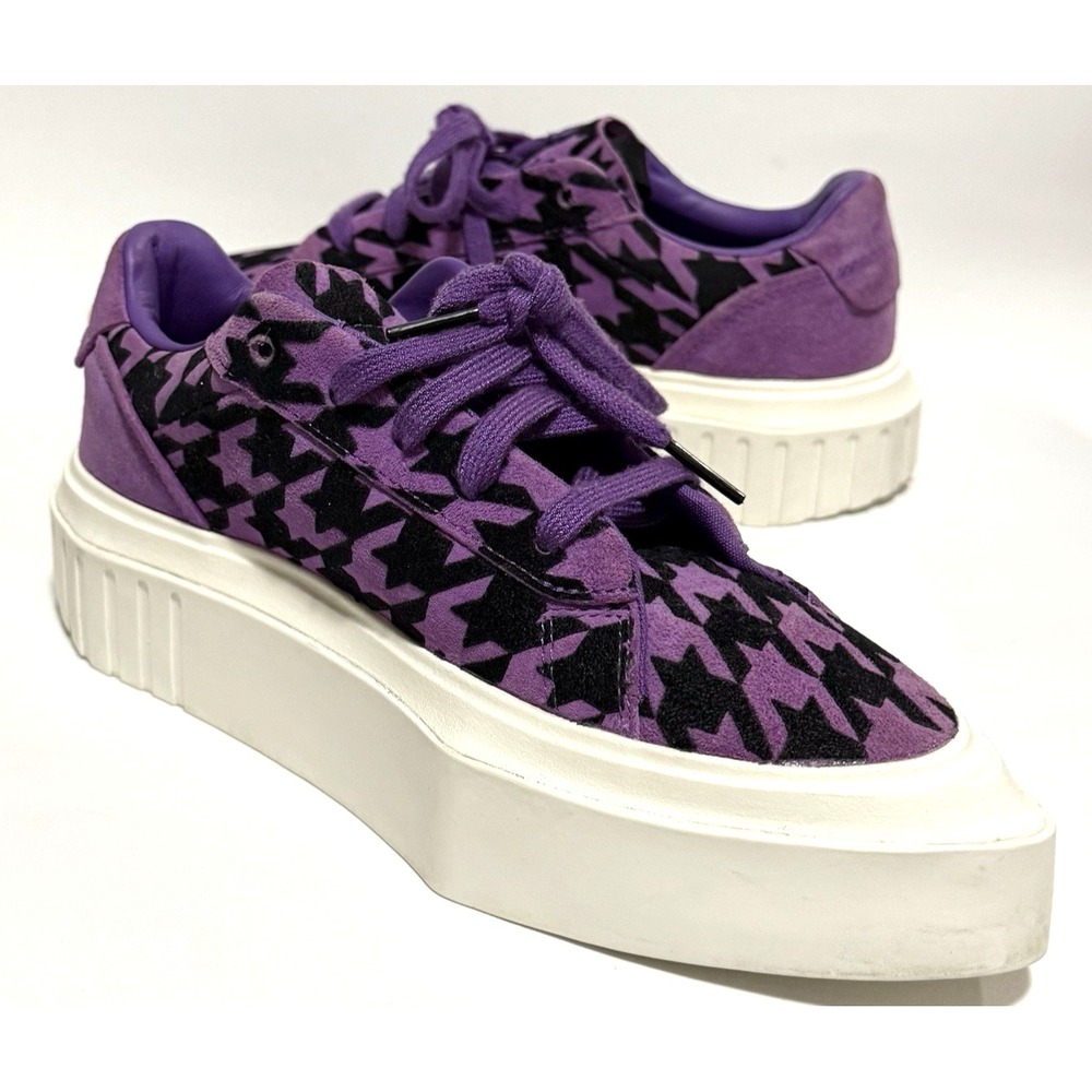 Adidas Originals Sneakers Women Size 6 Hypersleek Purple Black Houndstooth Suede - Picture 3 of 9